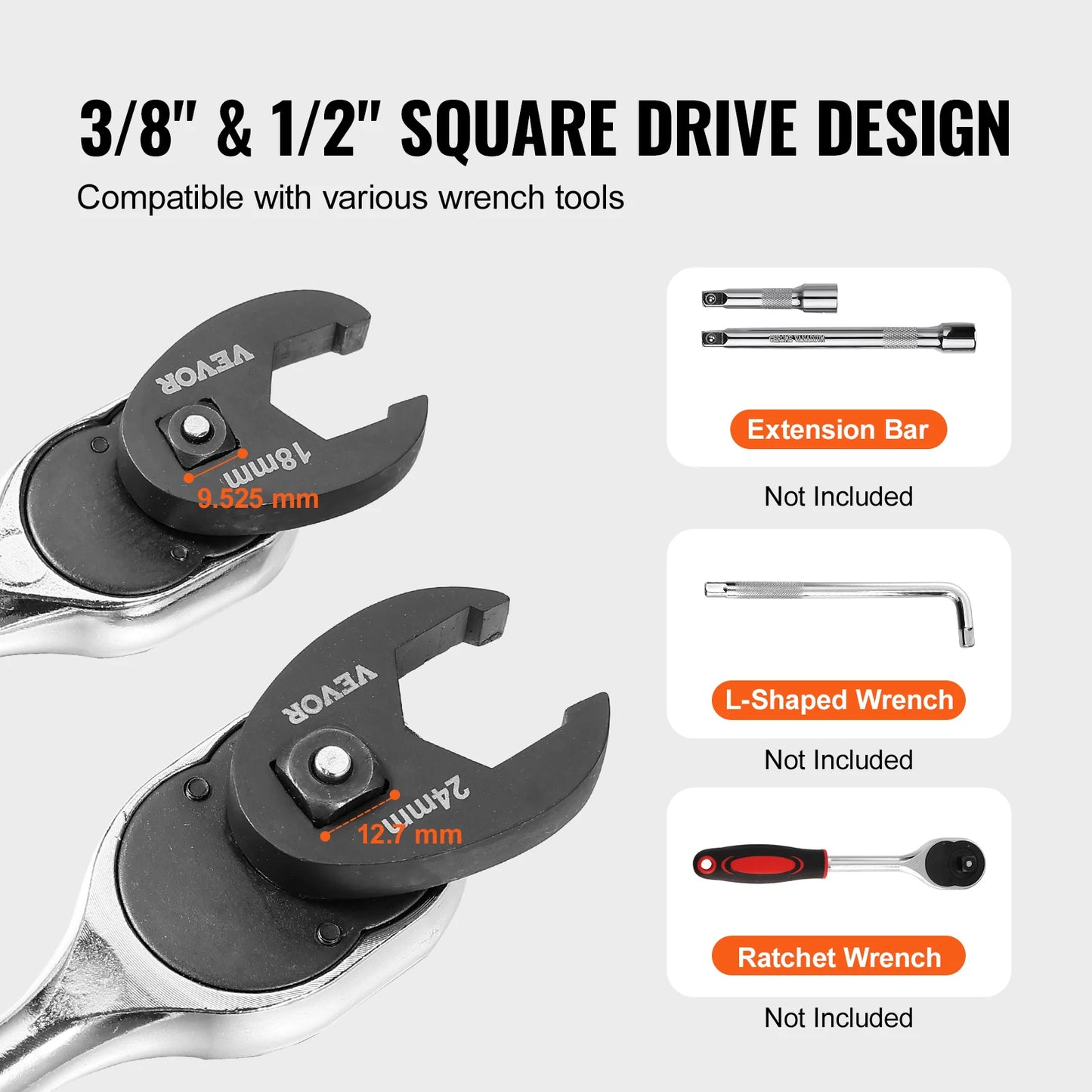 SucceBuy 14/15/20/24PCs Crowfoot Wrench Set 1/2" 3/8" Drive Crows Foot Wrench Set CR-MO Steel Crowfoot Wrench Set