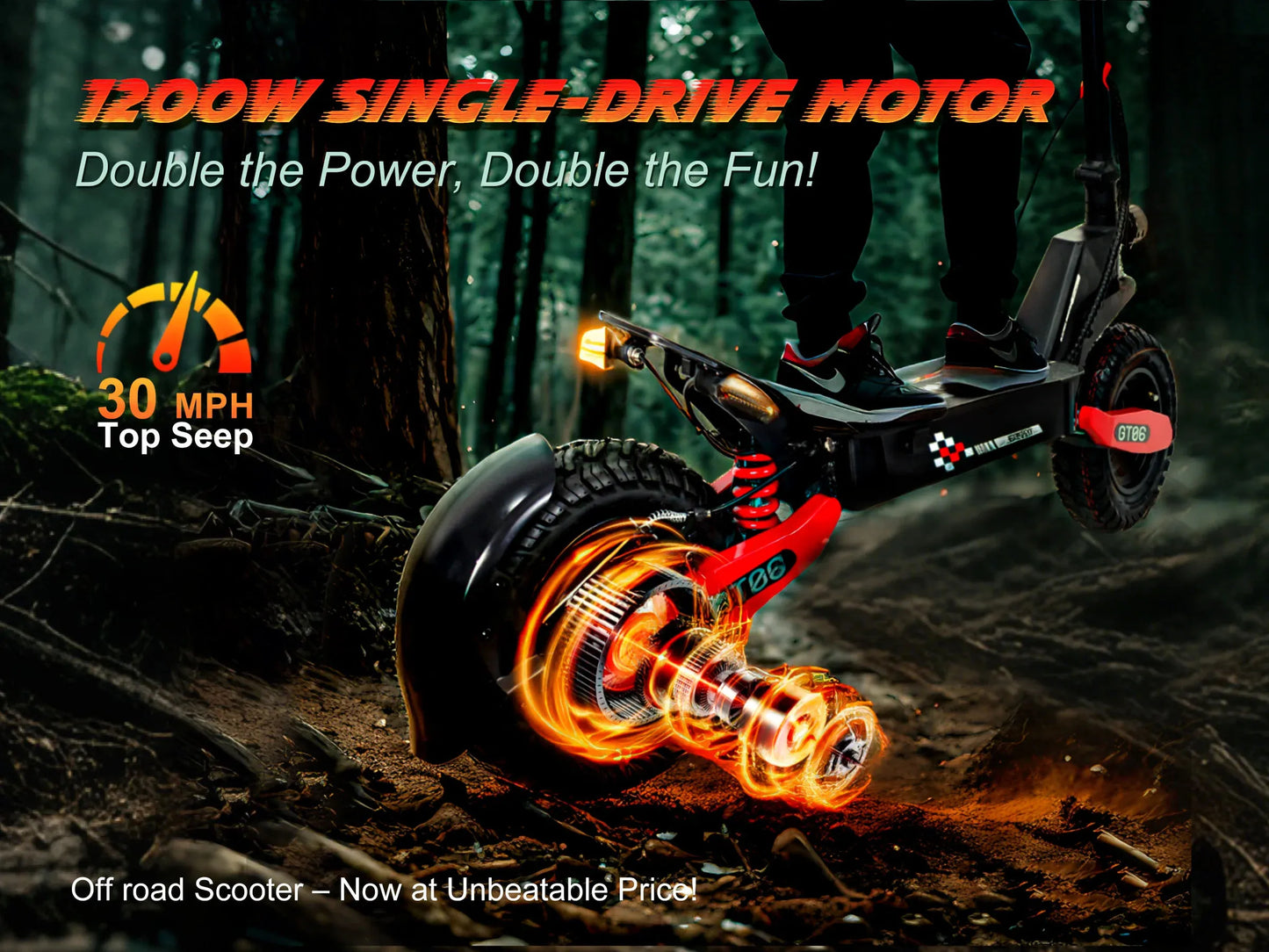 Arwibon GT06 1200W Foldable E-Scooter for Adults -Max Speed 25MPH, 48V 13AH/23.4AH, 11"Off-Road Tires | US Stock, Factory Direct
