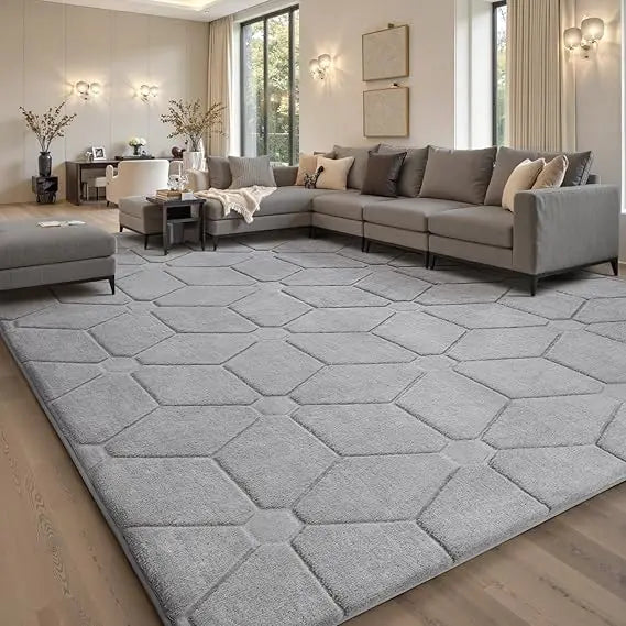 Area Rugs 9x12 Living Room, Soft Large Area Rug Fluffy Grey Rugs for Bedroom,Machine Washable Area Rug Non Slip Carpet Rug for