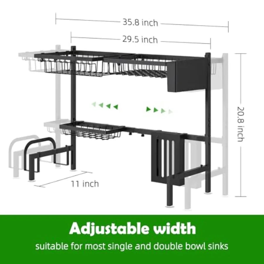 Over The Sink Dish Drainer Drying RackStainless Steel Dish Dyring Rack Above Sink with Adjustable Height 29.5 to 35.8 W Kitchen