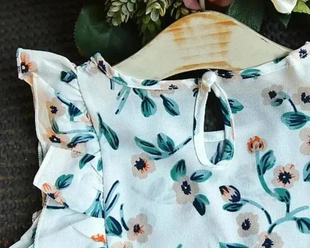 Kids Clothes Girls Set Sleeveless T-shirt+Shorts 2PCS/Sets Baby Girls Clothes Chiffon Shirt Flower Print Children Girls Clothes