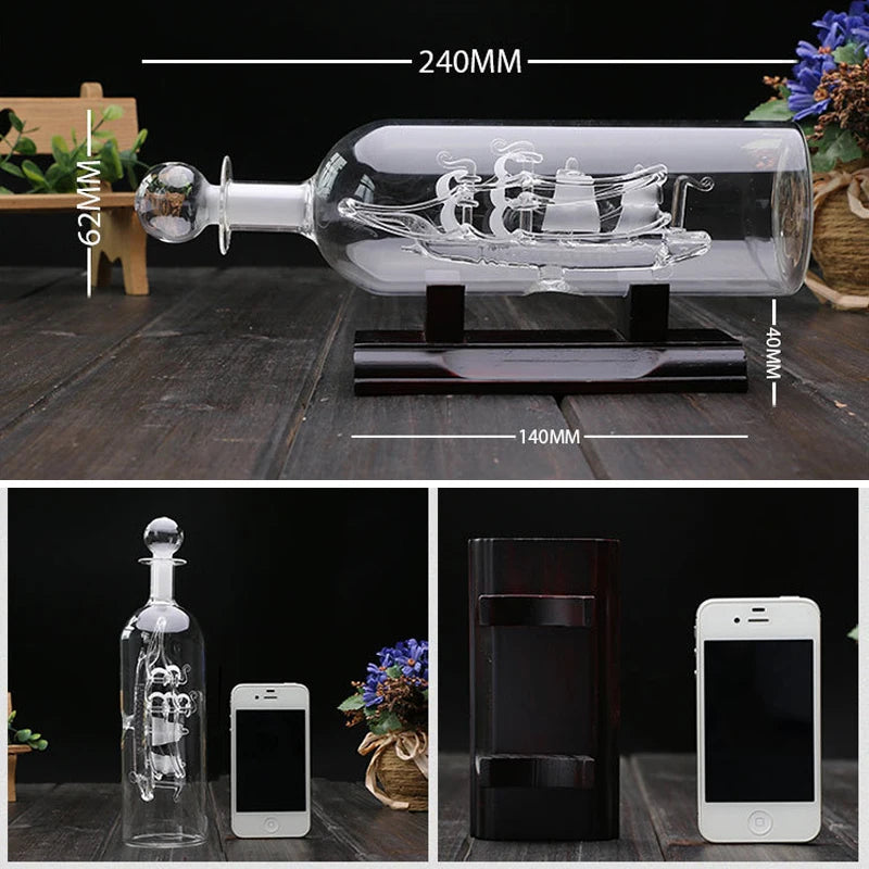 Sailboat Drifting Bottle Wooden Base With Wooden Base 3D Decorative Glass Ornament Ship For Tabletop Decor Home Decor