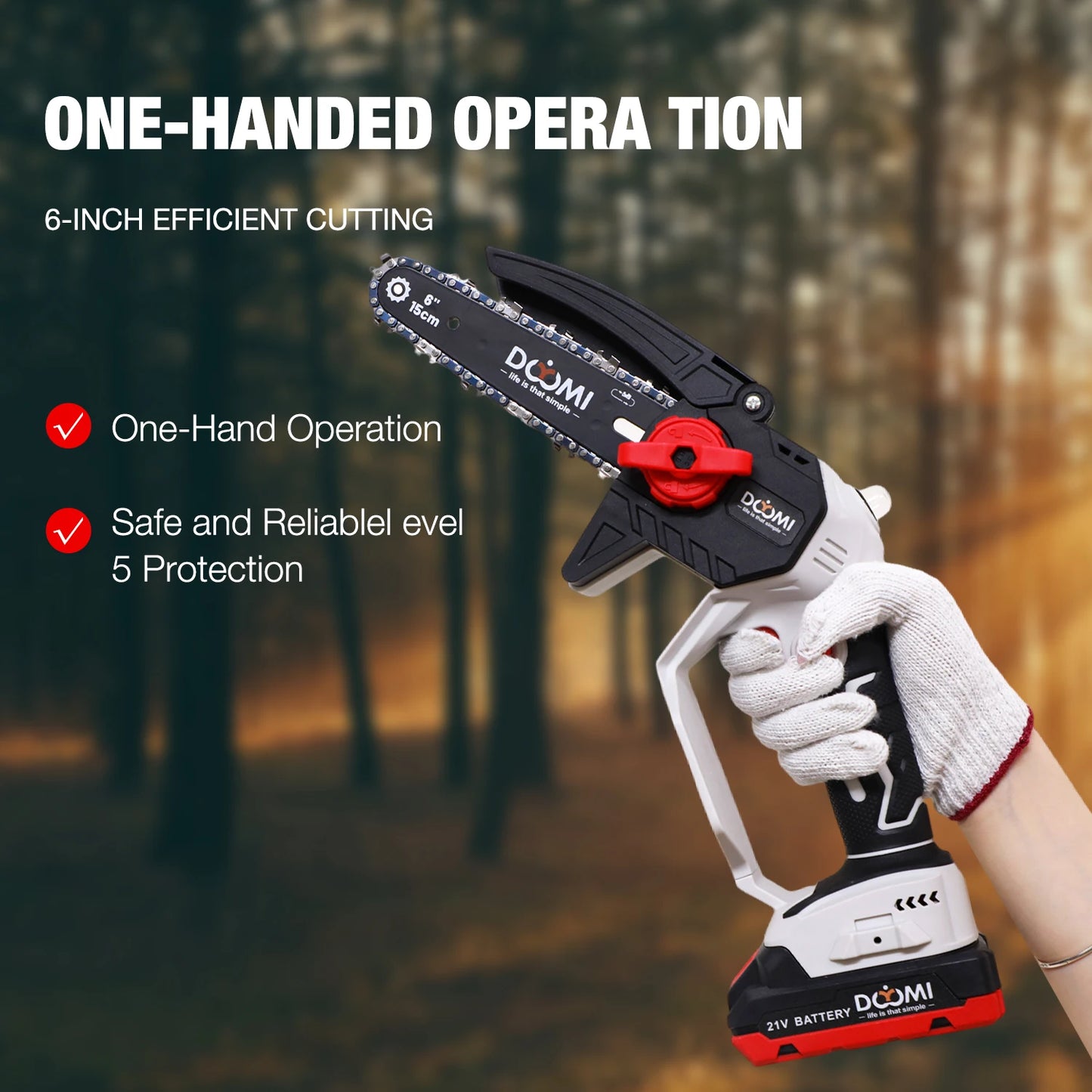 6Inch Cordless Electric Chainsaw Brushless+ 2 Battery,One-Handed Portable Pruning for Wood Cutting,Trimming Branch,Courtyard