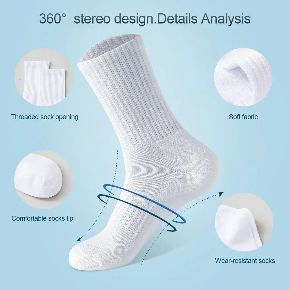 5Pairs Brand Men Cotton New Style White Socks Men Soft Breathable Sports Long socks Summer Winter for Male Socks Plus Size