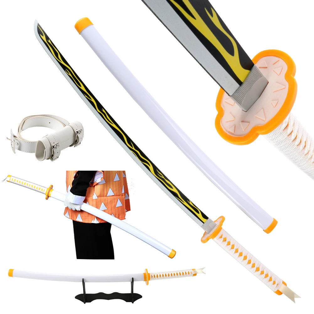 104cm Demon Slayer Katana Sword Kimetsu no Yaiba Wooden Cosplay Anime Weapon Sword Toy Katanas with Display Stand and Belt