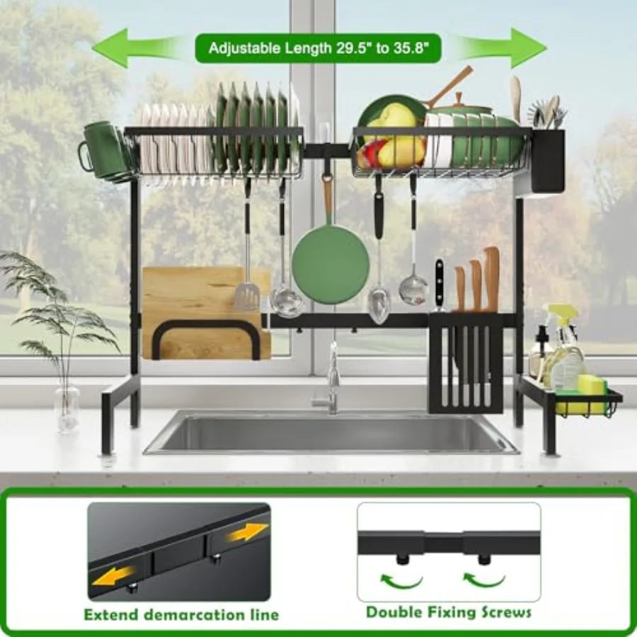 Over The Sink Dish Drainer Drying RackStainless Steel Dish Dyring Rack Above Sink with Adjustable Height 29.5 to 35.8 W Kitchen