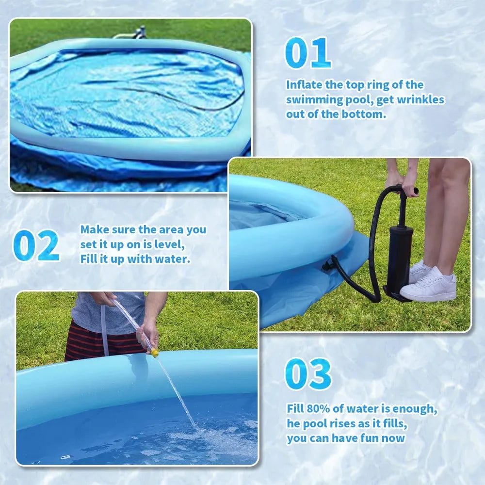 Inflatable Swimming Pool, Round Inflatable Pools Adult Above Ground, Blow up Pool, Top Ring Summer Water Party Pools, Outdoor Po