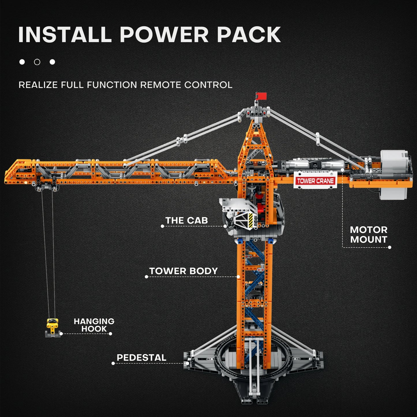 1288PCS Remote Control Tower Crane Building Blocks MOC Model Tower Crane Electric Technology Bricks Children's DIY Assembly Toys