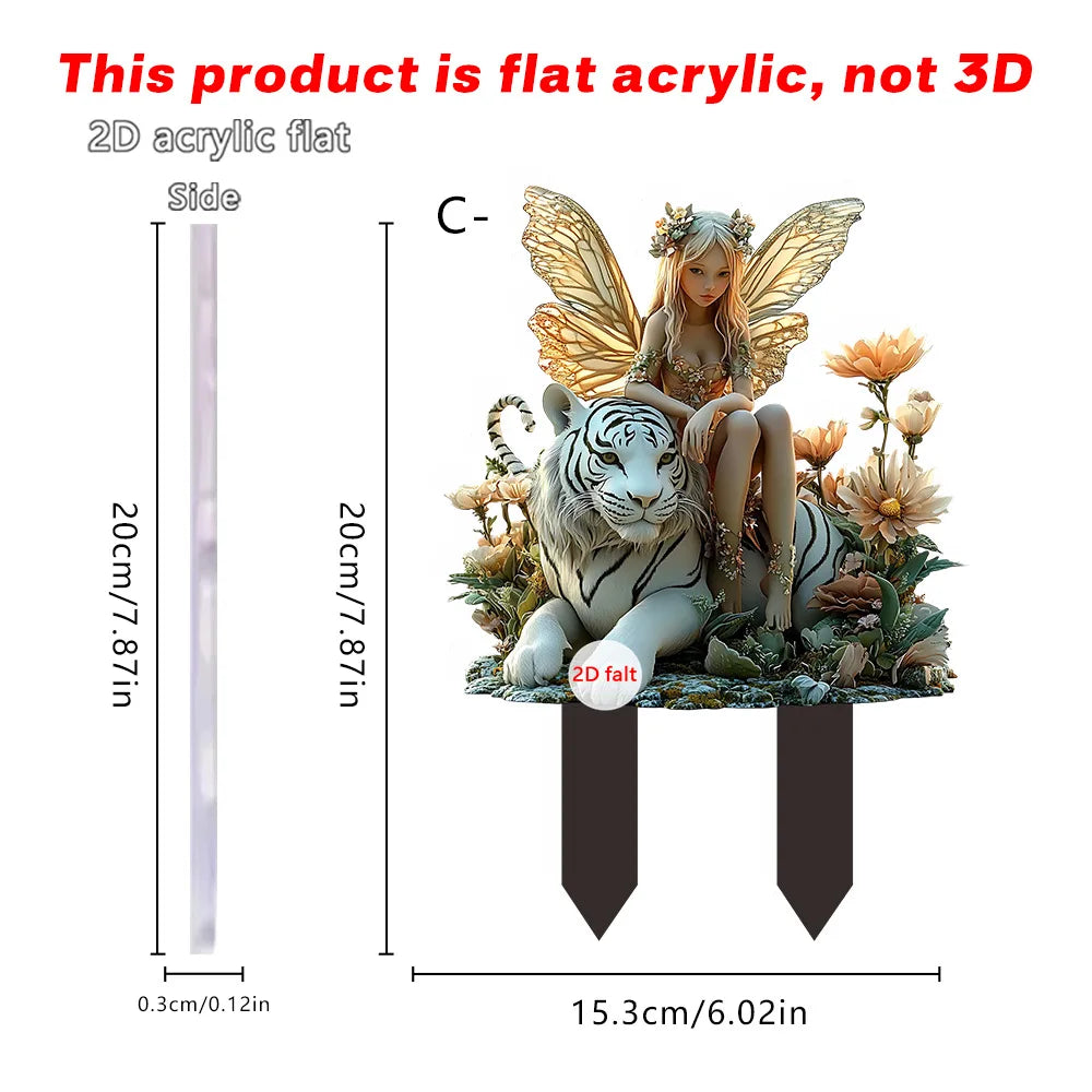Enchanted Garden Stake Dragon and Flower-Crowned Fairy Princess Ornament for Outdoor Lawn Decor