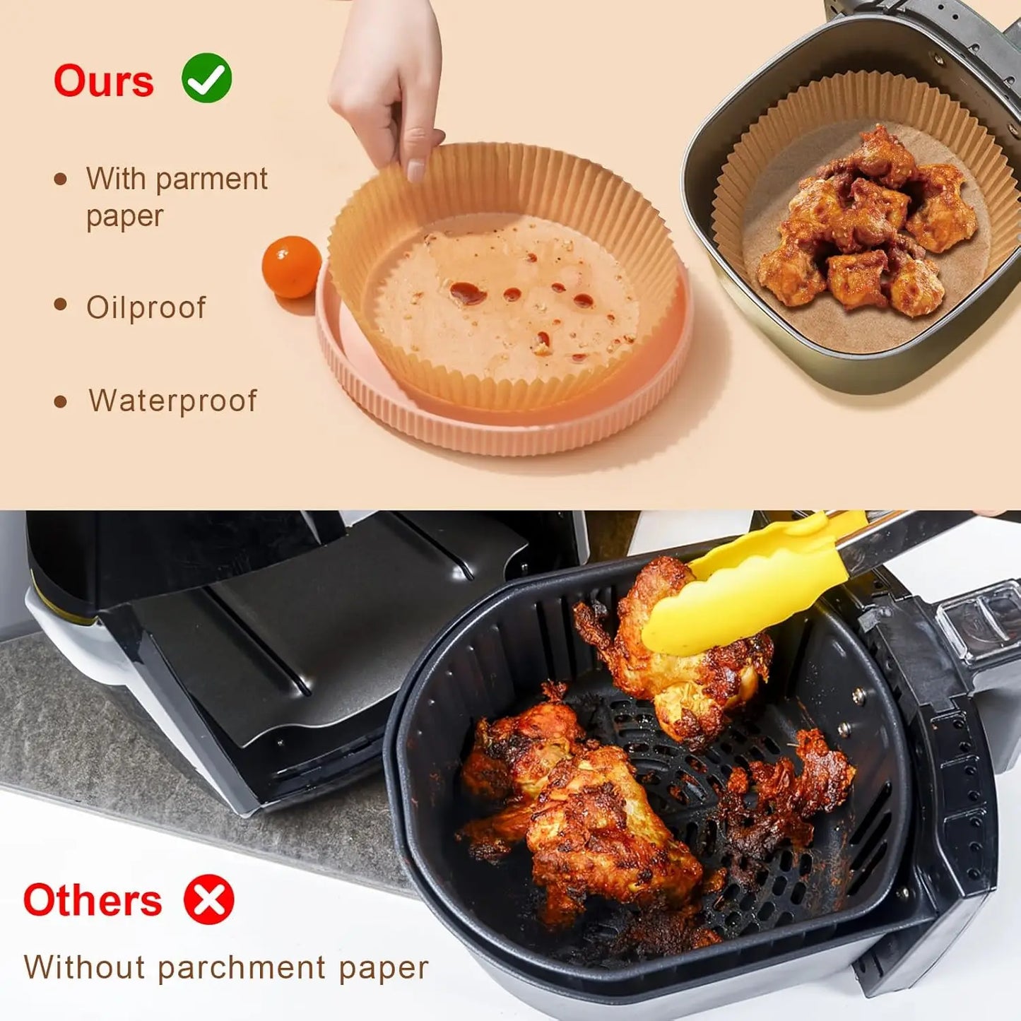 Air Fryer Liners Disposable, 100PCS Non-stick Disposable Airfryer Liners, 6.3 Inch Unbleached Parchment Paper, Round Air Fryer P
