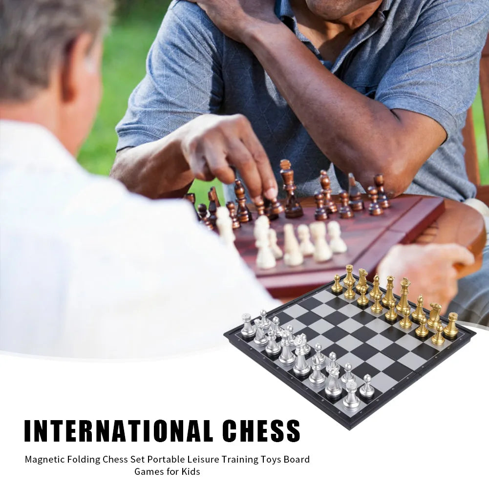 Folding Travel Chess Board Game Sets Gold Silver Beginner Chess Set Portable Chess Set Board Game for Children Adult Party