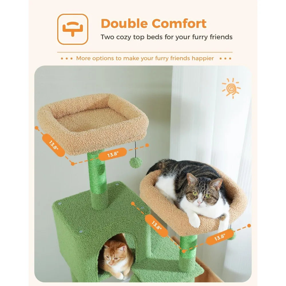 Cactus Cat Tree, 70.9" Tall Cat Tree for Indoor Cats, Large Cat Tree for Large Cats, Multi-Level Tall Tower
