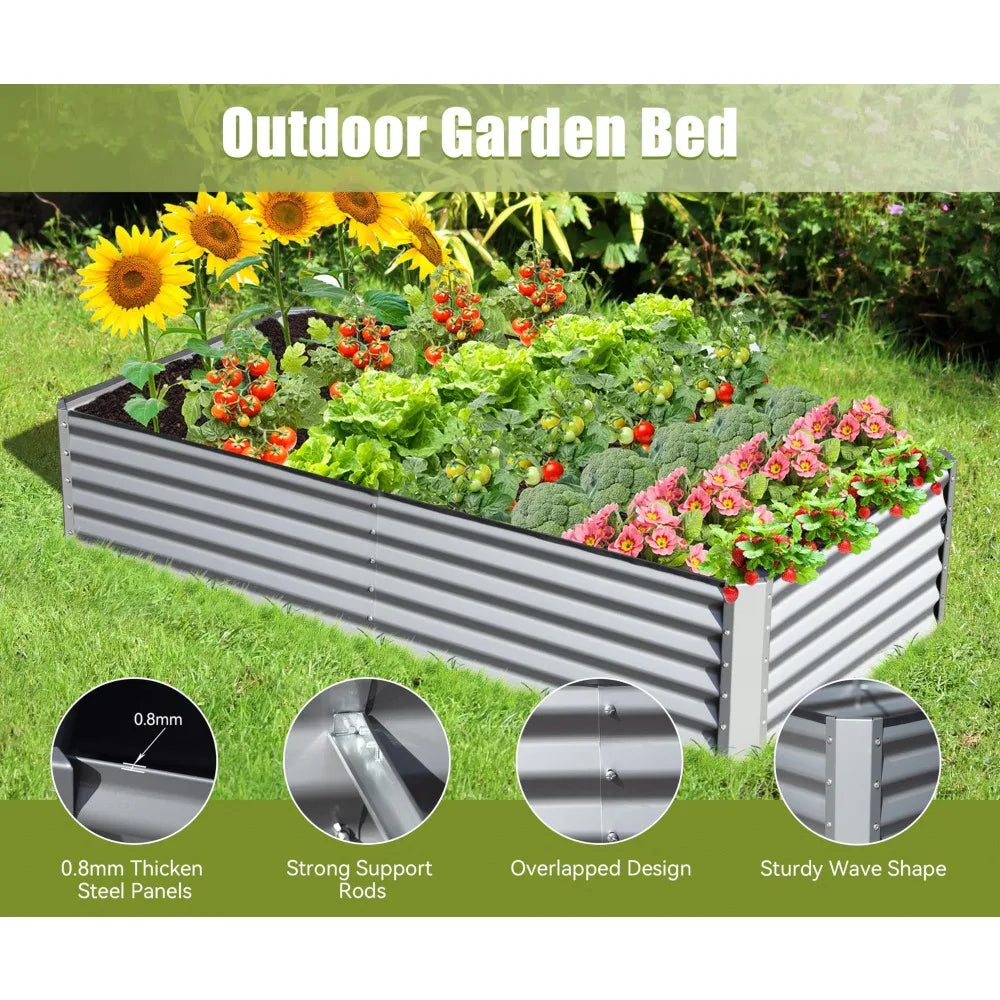 Galvanized Raised Garden Bed, Large Metal Planter Box for Gardening Vegetables Fruits Flowers, Outdoor Planter Garden Boxes