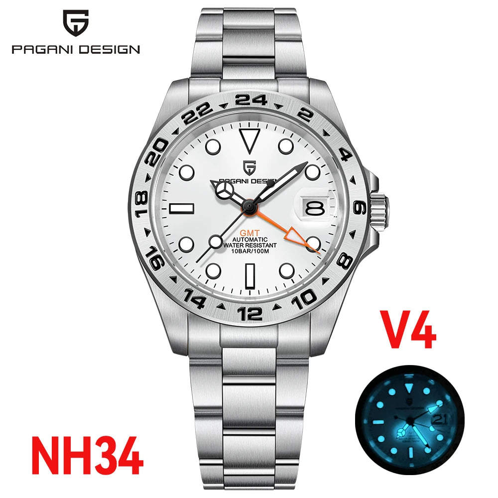 (Local delivery)PAGANI DESIGN 2025 New NH34 Men's GMT Automatic Mechanical Watches Stainless Steel 10Bar Sport BWG-9 Clock