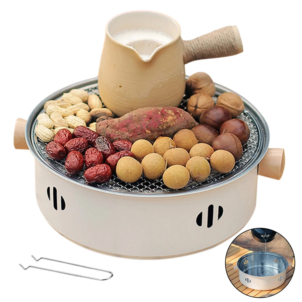 Round Barbecue Grill Portable Charcoal Barbecue Grill with Grill Net Camping Grill Stove Multifunction for Outdoor Garden Patio