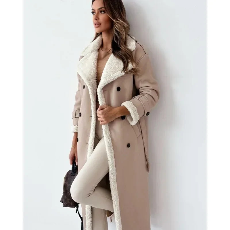 Women Coat Fashion Autumn Winter Clothes Faux Fur Thick Warm Jacket Ladies Long Sleeved Lapel Collar Elegant Soft Coat Outwear