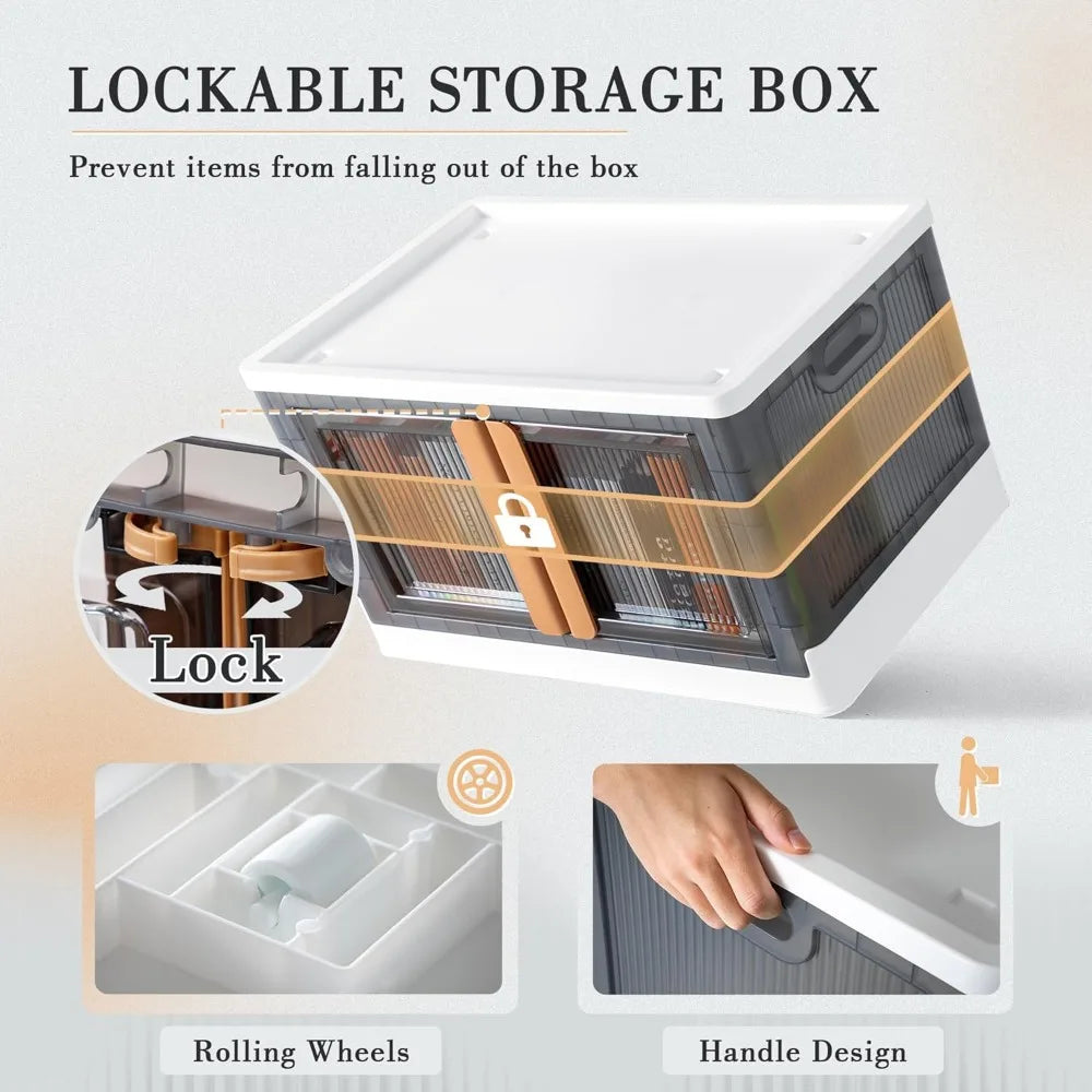 Storage Bins Plastic Collapsible Closet Organizer Bathroom Stackable Storage Box with Lids and Wheels Home Storage (19 Gallon,