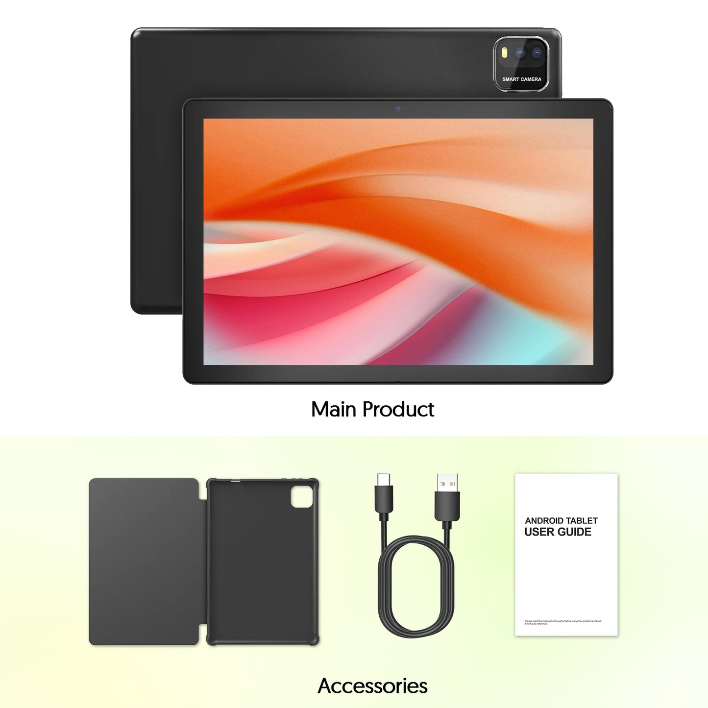 BAKEN Android 14 tablet, 10.1 inches, quad-core processor, 6GB RAM + 64GB ROM, 600GB expansion memory, 6000mAh