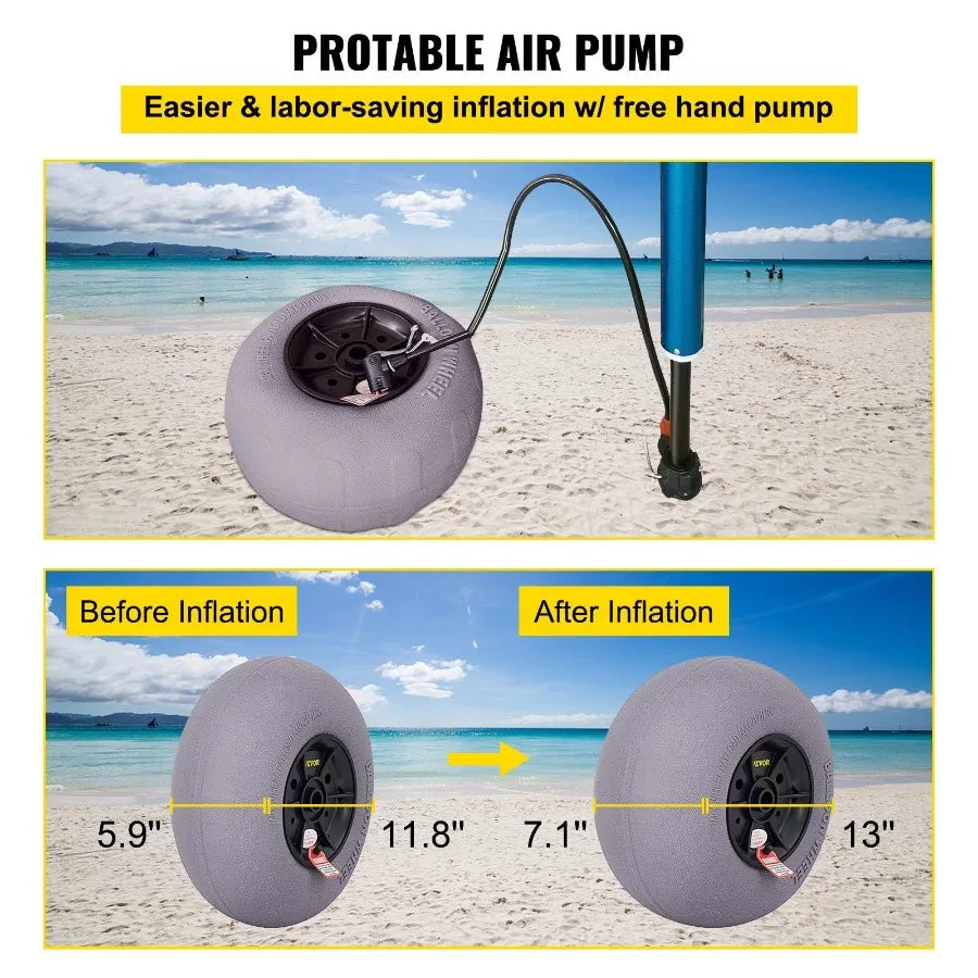 Beach Balloon Wheels 13 Replacement Sand Tires TPU Cart Tires for Kayak Dolly Canoe Cart and Buggy w Free Air Pump 2Pack