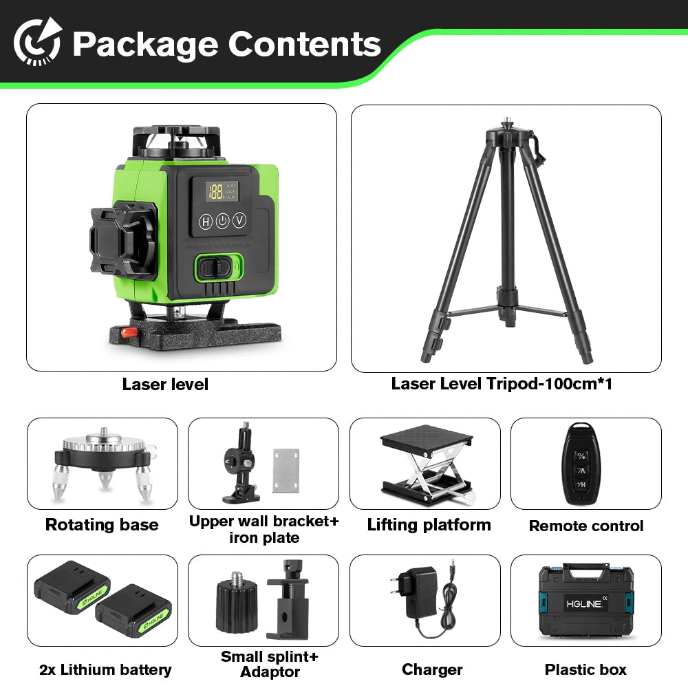 HGLINE 4D 16 Lines Laser Level With Tripod And APP Remote Control Self-leveling 360 Horizontal Vertical Professional Laser Level
