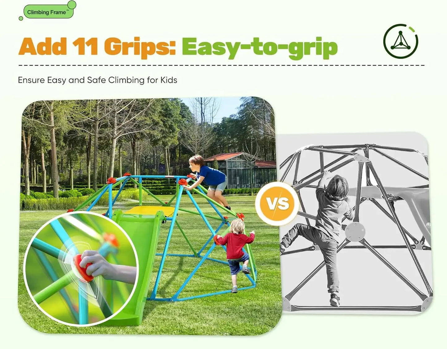 Climbing Dome with Slide, 8FT Jungle Gym Monkey Bar for Backyard Max load 440Lbs, Outdoor Climbing frame Toys for Toddlers Playg