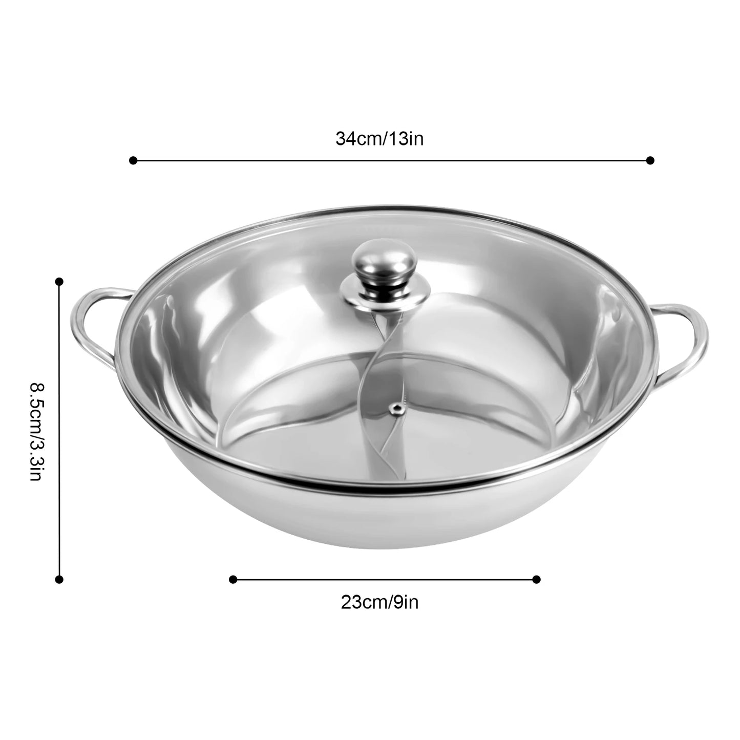 28/32/34cm 304 Stainless Steel Hot Pot with Divider Hot Pot Set Pot with Glass Lid Hot Pot with Spoon and Leaky Spoon