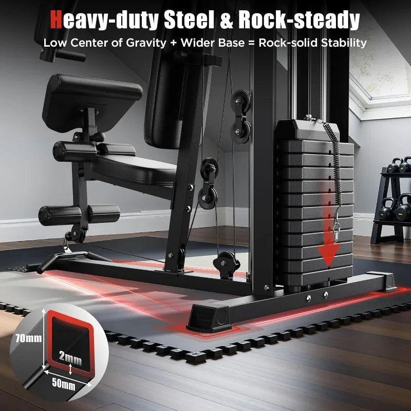 Sportsroyals Home Gym, Multifunctional Home Gym Equipment, Workout Station with 154LBS Weight Stack, Exercise Equipment