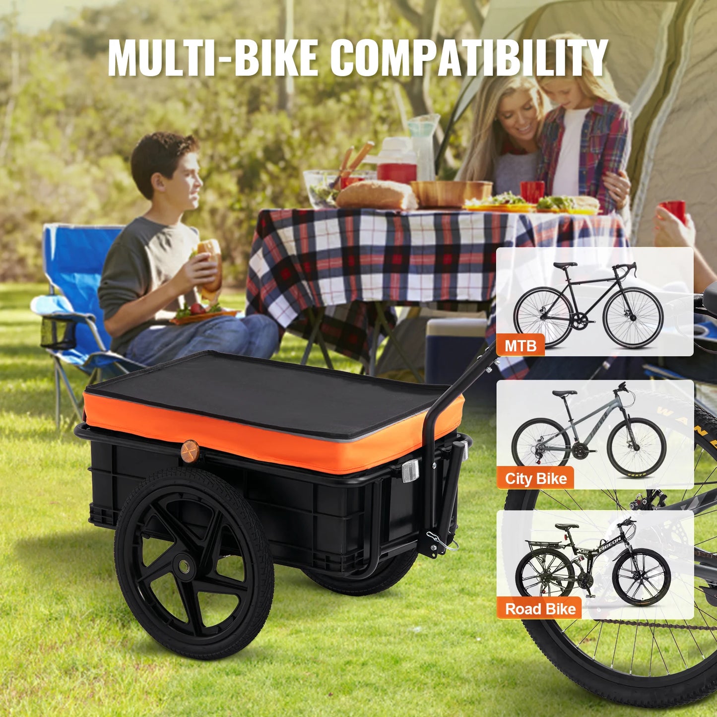 SucceBuy 88Lbs Bike Cargo Trailer Bicycle Wagon Cart Foldable Storage with 16" Wheels & Safe Reflectors Fits 24"-28" Bike Wheels