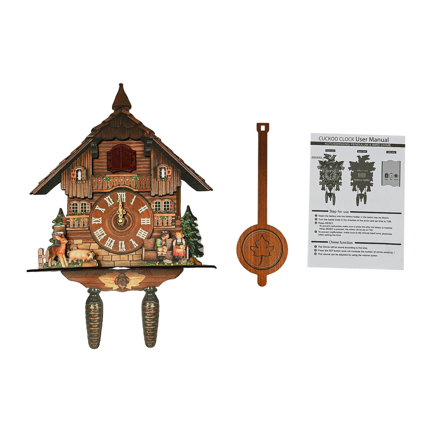 Cuckoo Wall Clock, Retro Wooden Wall Clock with Pendulum Wall Clock Decoration, Hanging Clock for Bedroom, Living Room, Office