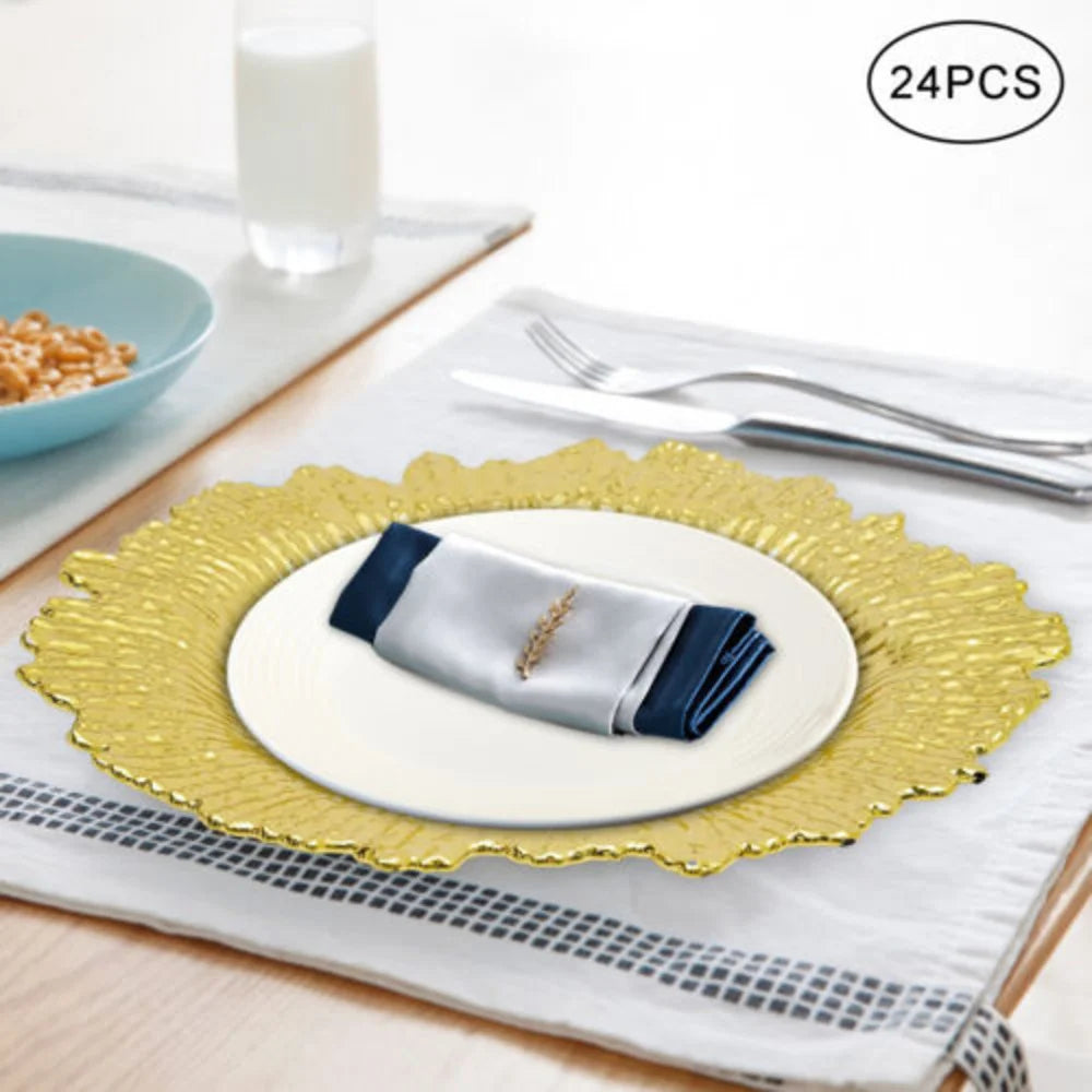 Bymaocar 24pcs 13inch Chargers Plate Round Gold Salad Reef Plate Luxurious Decor for Wedding Dinner Easy to Clean & Lightweight