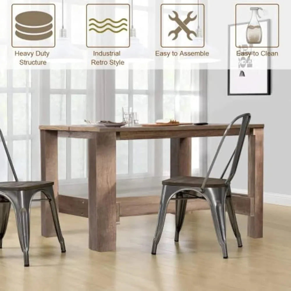 Rectangular Rustic Counter Kitchen Table, Multifunctional Wood Farmhouse Kitchen Dining Table for Bar, Dining Room, Apartment
