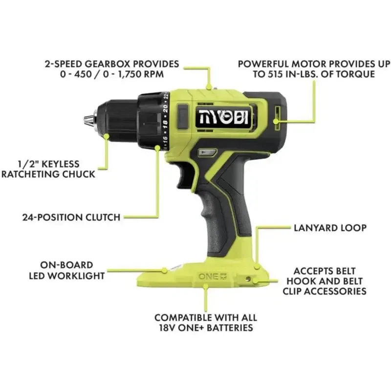 QW6 Power tools Combo Kit Bundle with Buho tool bag.and holster.6 Ryobi..2 batteries.charger.40 piece drill bit set