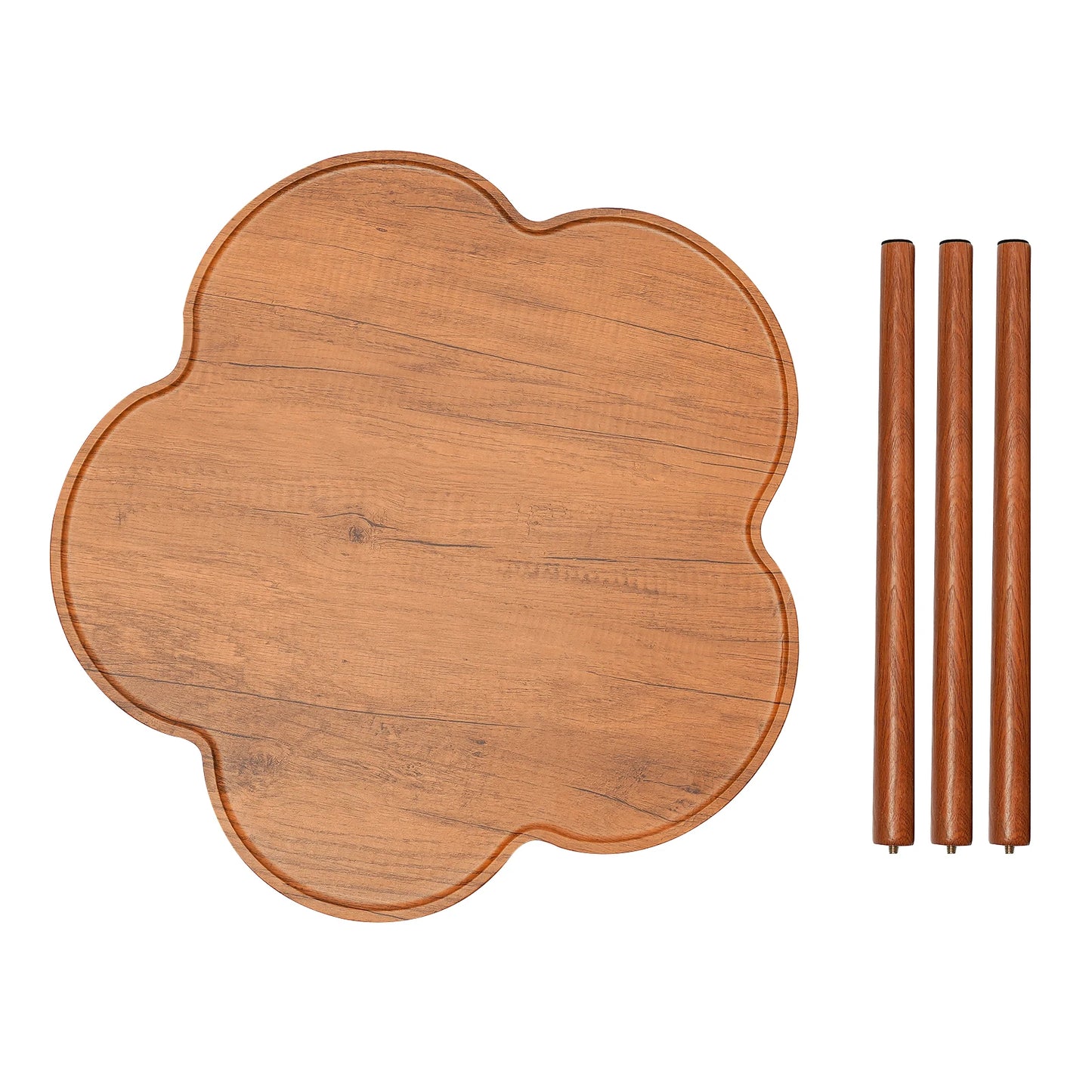 23.6" Flower-shaped Coffee Table Log Color with Wood Legs for Living Room,Bedroom,Study,Backyard,Balconies,Suitable Height