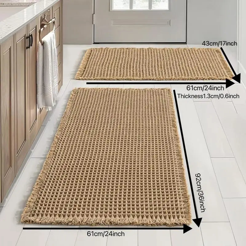 Grid Design Mat Set of 2 Non Slip Rectangle Mats Absorbent Rugs for Home Hotel Bathroom Kitchen Decor