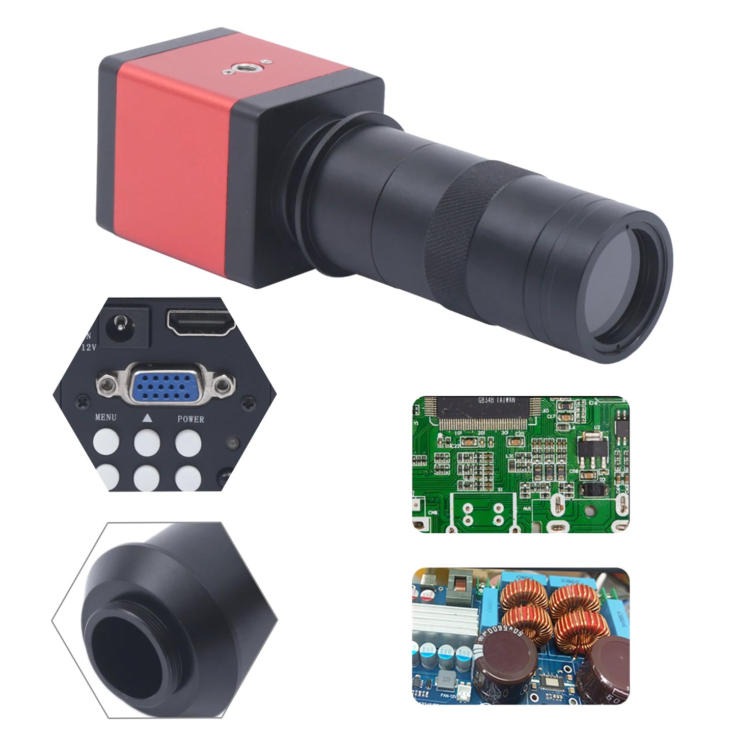 110V HDMI Video Microscope USB Camera 60FPS HD Industrial Video Digital with Remote Control for PCB Board, Hardware, Connector