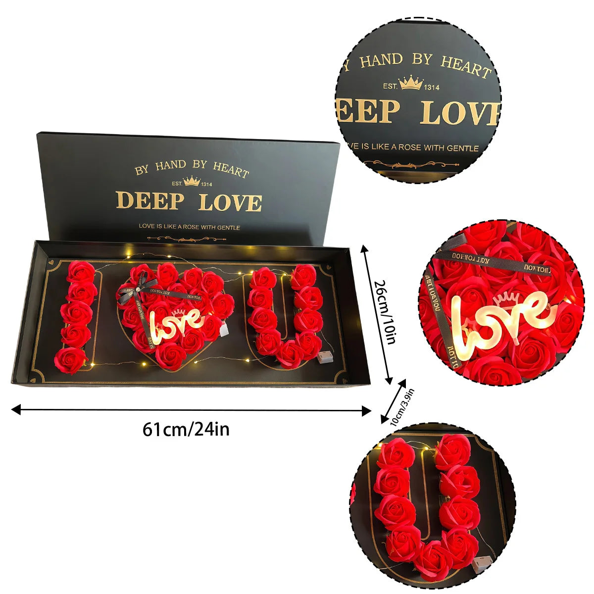 I Love You Rose Flower Gift Box, Valentine's Day Letter Shaped Fillable Box with Liners Rose Decor, DIY Craft Gift Set