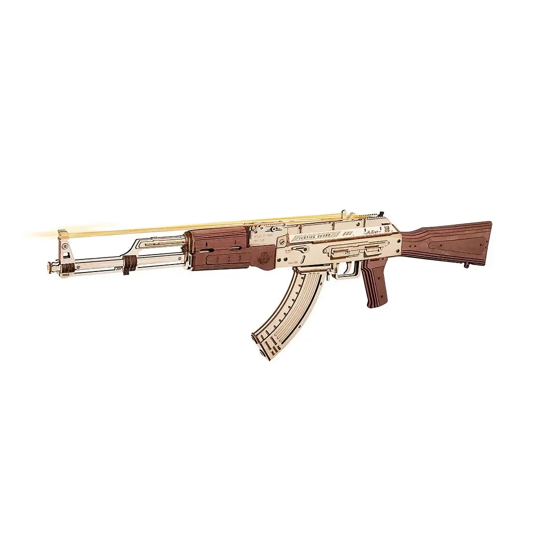 Robotime Rokr 3D Wooden Puzzle Toy Rifle Model Kits with Rubber Bands for Adults to Build Unique Gifts for Kids and Adults AK-47