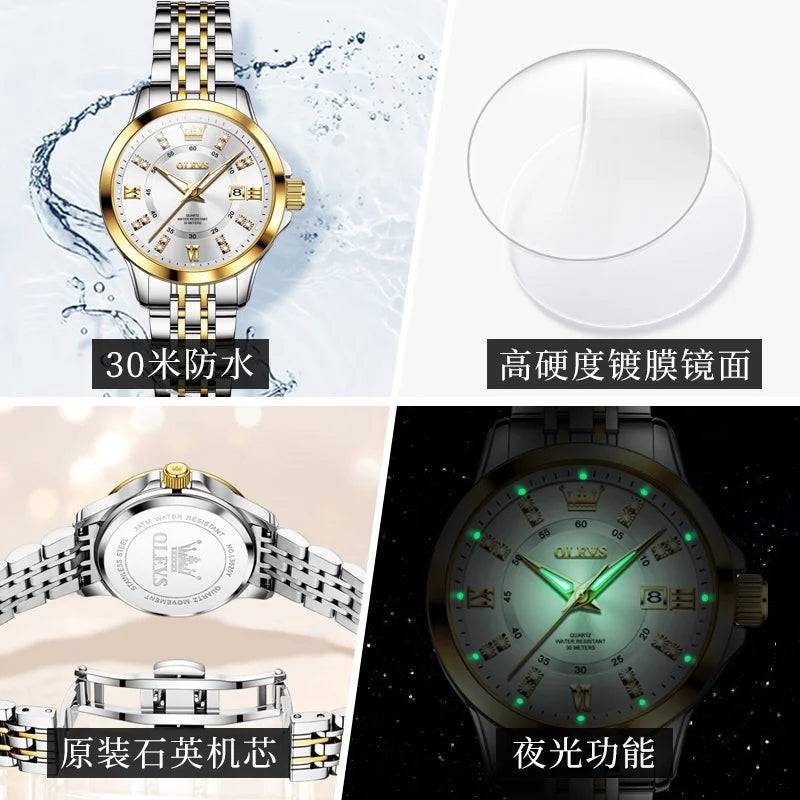 OLEVS Brand Romantic Gift Box Bracelet Set Women's Watches Elegant Waterproof Fashion Luminous Quartz Watch Calendar Wristwatch