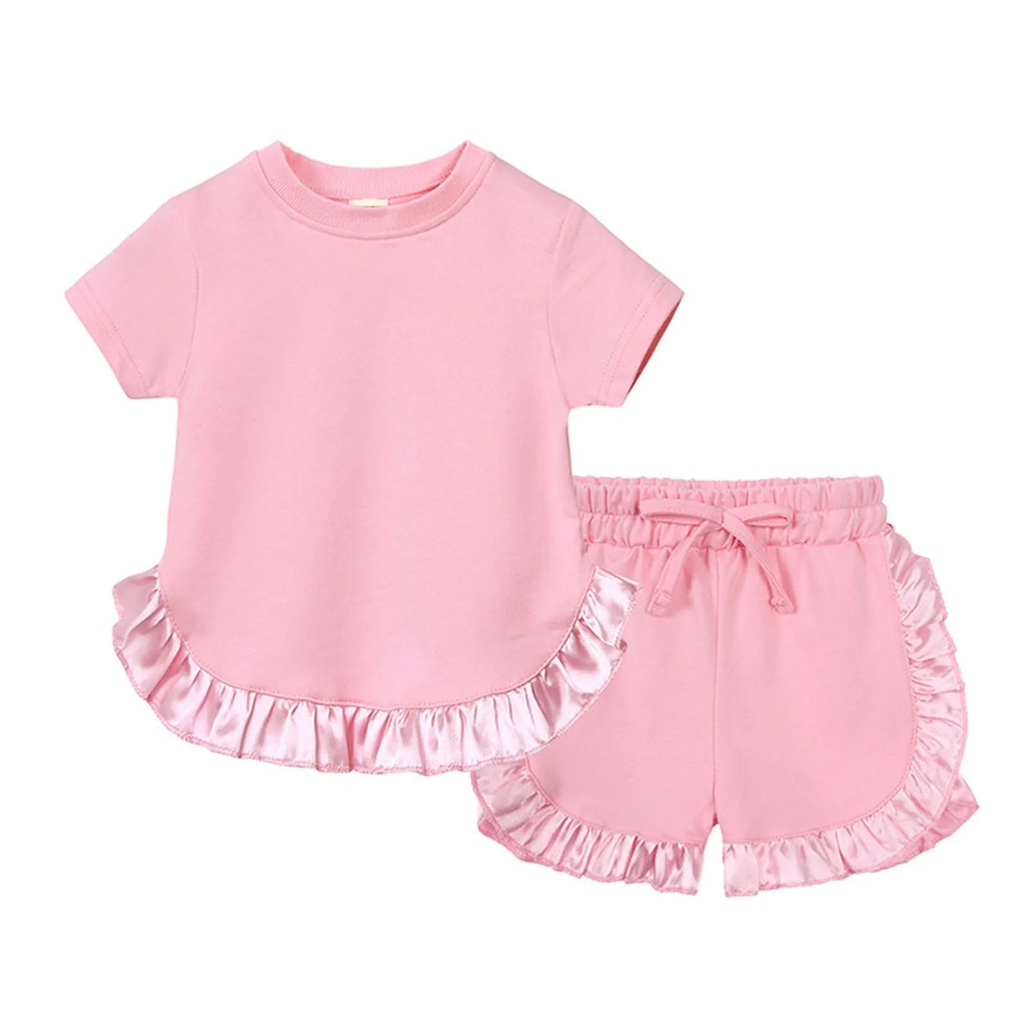Summer Kids Little Sweet Girls Clothing Sets Cotton Luxury Homewear Top+Shorts Children Clothes Toddler Baby Outfits Suit 2Pcs