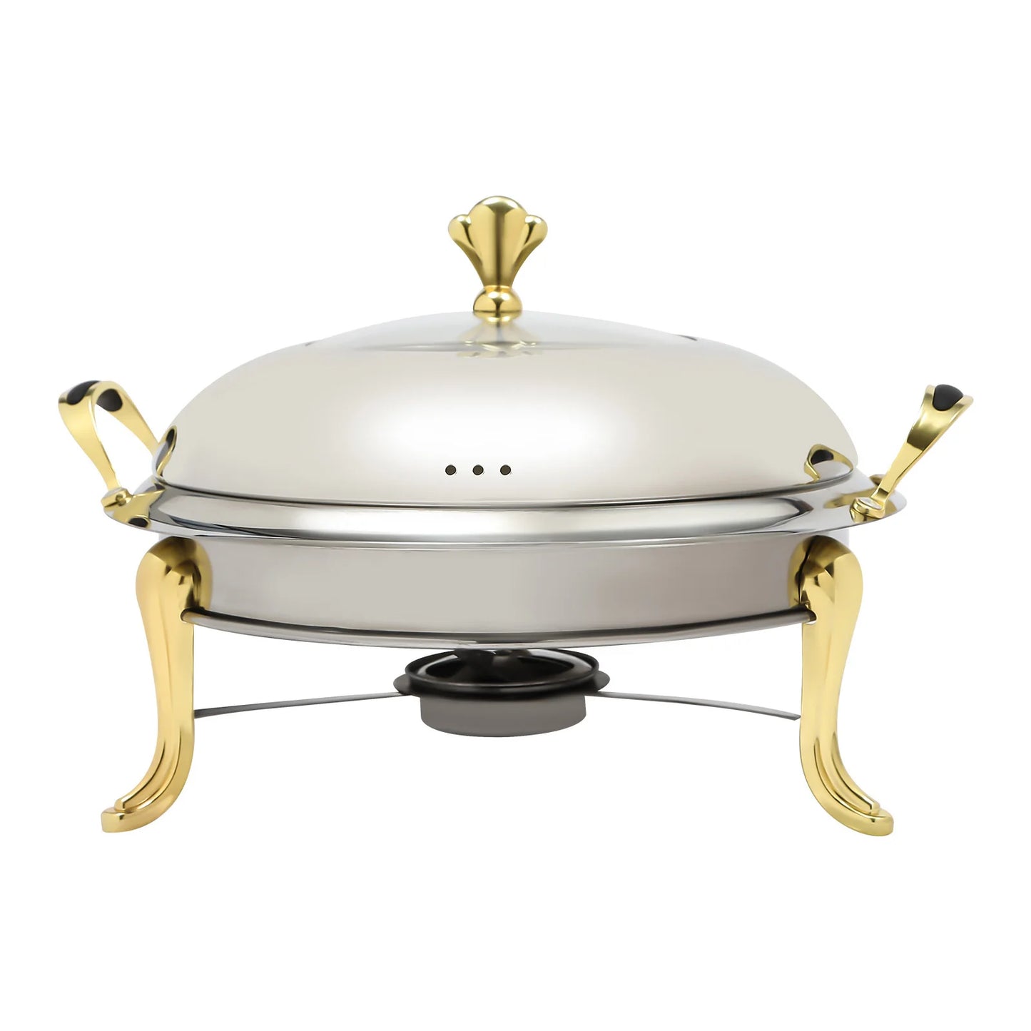 (Gold) 26cm Round Chafing Dish, Stainless Steel Chafing Dish Buffet, 2.5L Catering Chafers and Buffet Warmers with Fuel Holder