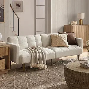 Mid Century Modern Futon Sofa Bed, 76.8" Loveseat Sleeper Couch for Small Spaces, Living Room Furniture