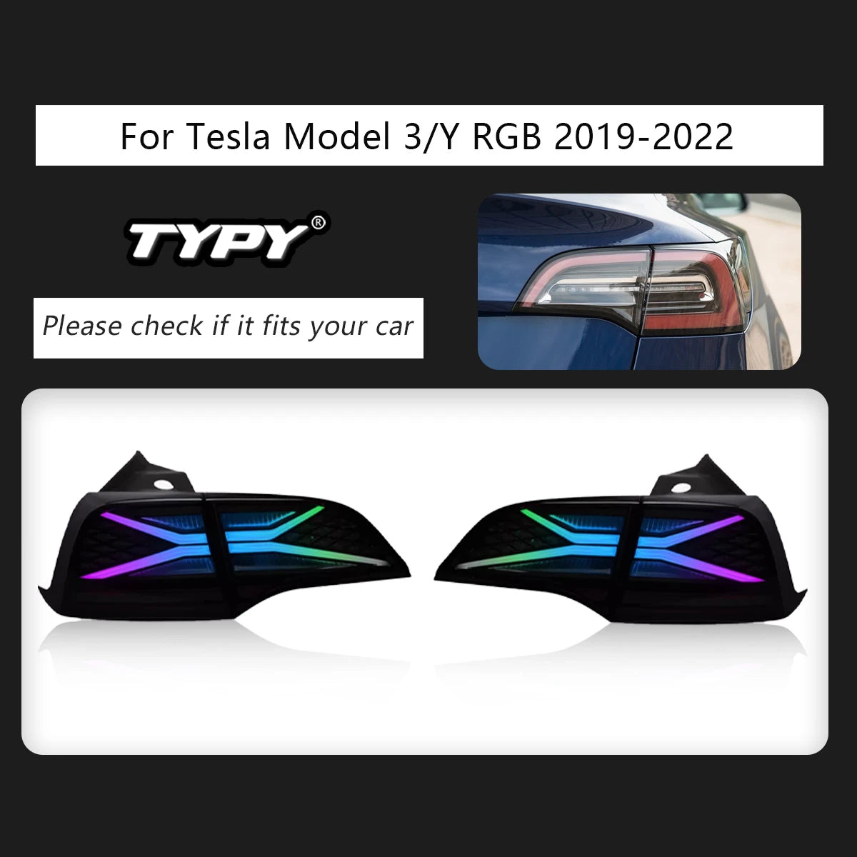 TYPY Car Lights For Tesla Model 3/Y RGB 2019-2022 Taillight LED Projetor Tail Lamp Daytime Running Light Automotive Accessories