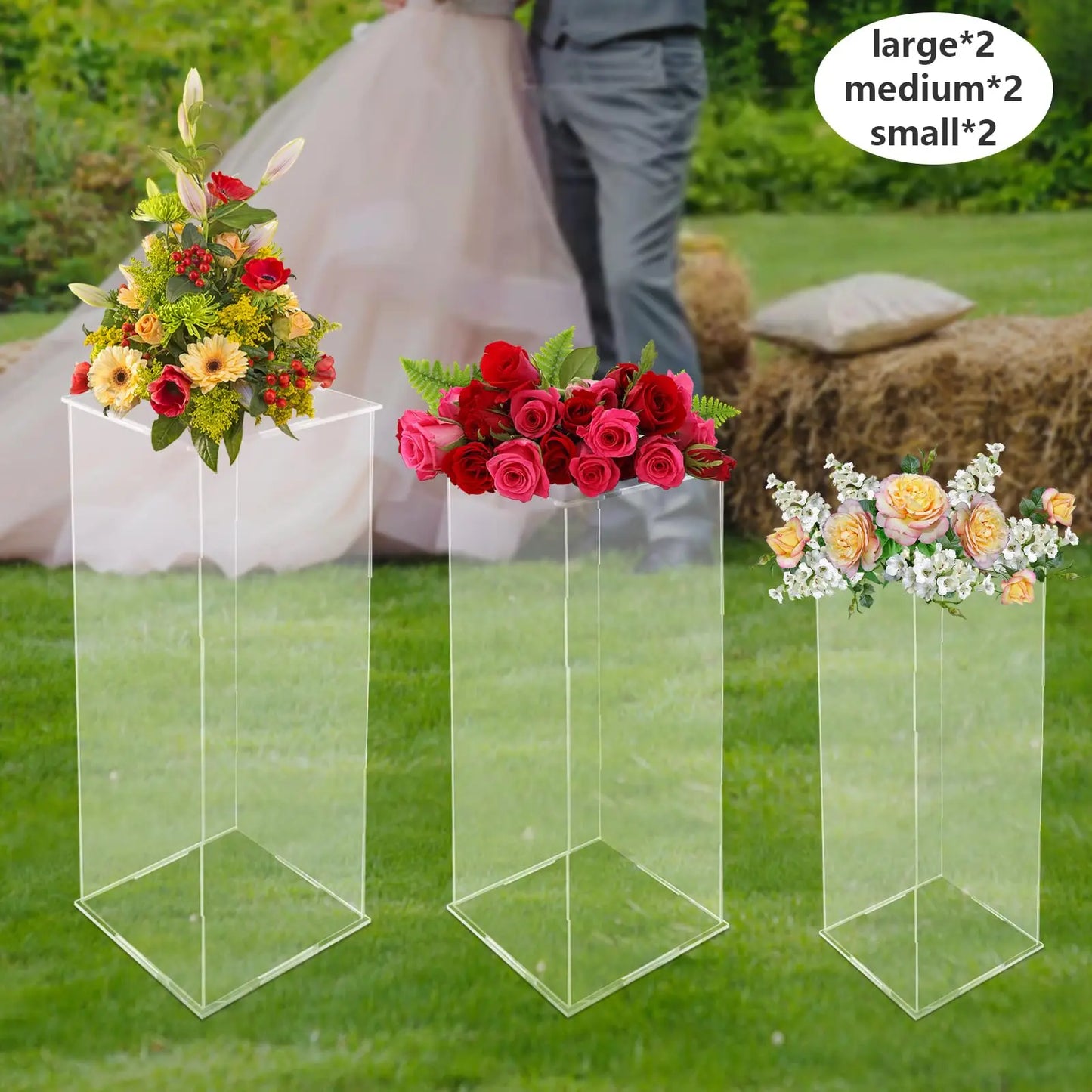 2 Pack Acrylic Pedestal Display, Tall Clear Column with Lid Flower Tower Weddings Special Events Display Box Rectangle Stand Whi