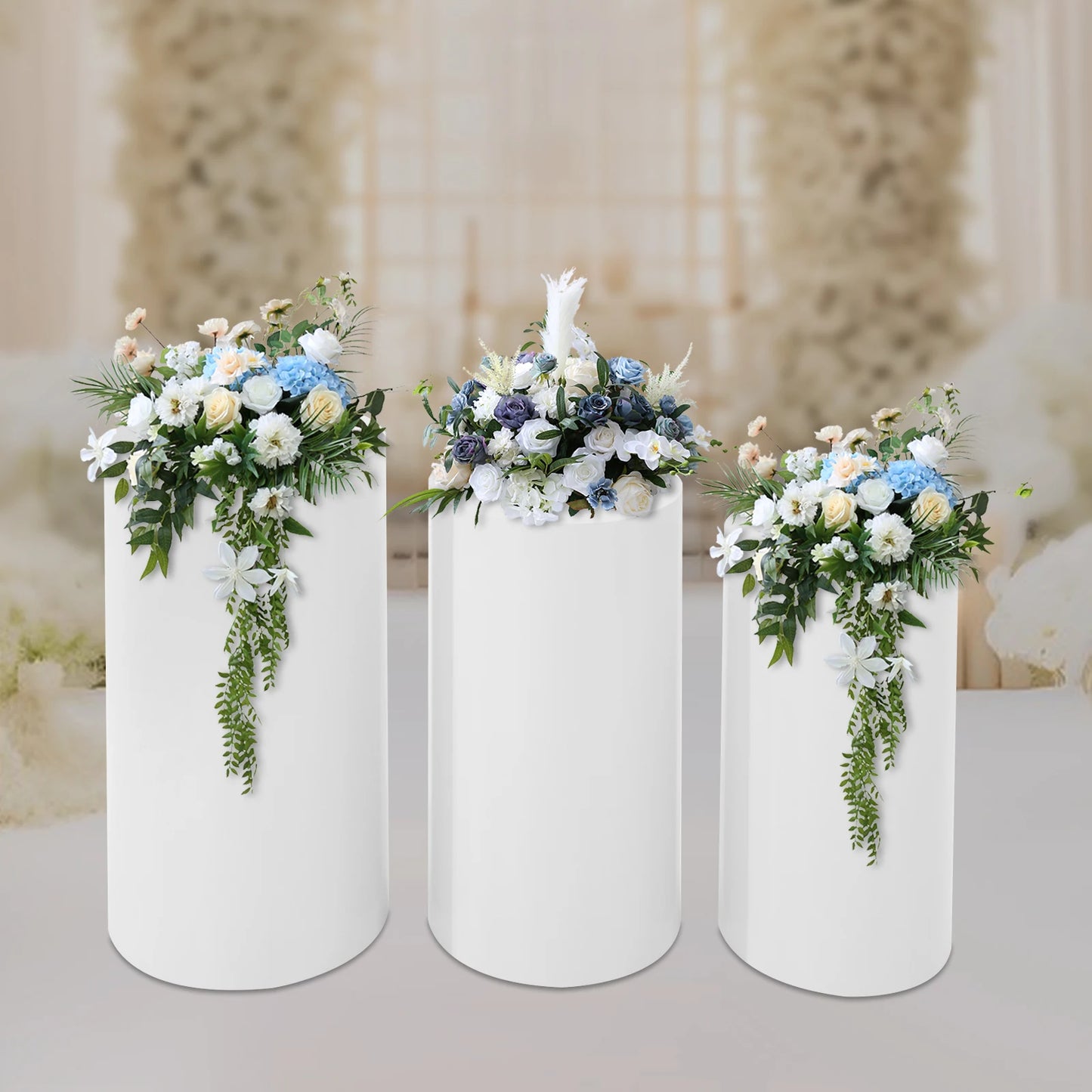 3/5PCS Cylinder Display Stands Iron Wedding Cake Cylinder Flowers Pillars Wedding Backdrop for Party Wedding Decorations White