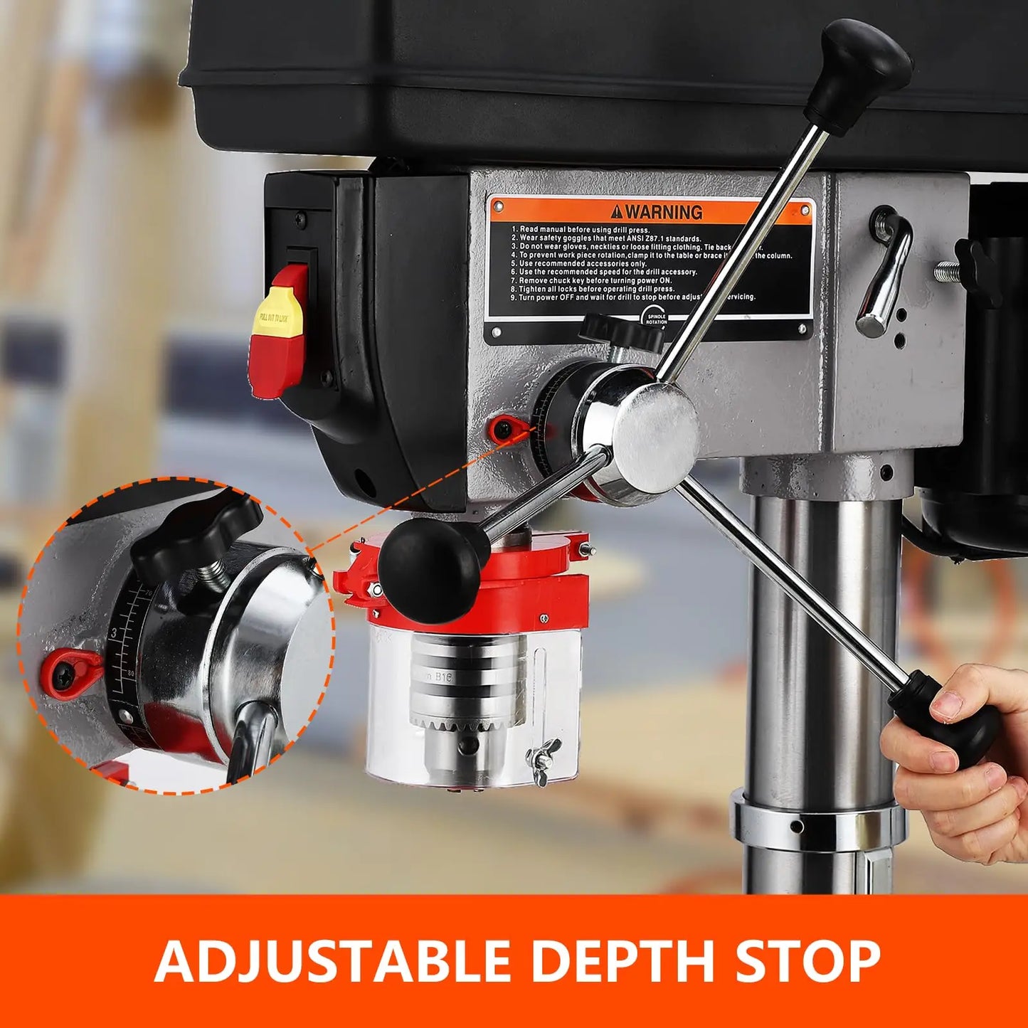 13 in Floor Drill Press, 7.5 Amp 120V, 288-3084 RPM Variable Speed Cast Iron Bench Drill Press, 0-45° Tilting, for Wood Metal