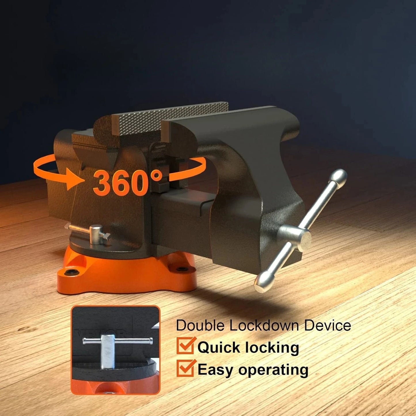 Tool Bench Vise 360 Degree Swivel Locking Base Multipurpose Anvil Heavy Duty Ductile Iron Workbench Vise 6 Inch Jaw Width