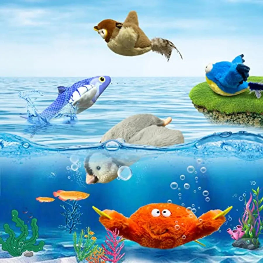 Cat Toys Flapping Wings Sparrow No Flying Chirping Bird Interactive Catnip Toy for Kitten or Small Dogs Touch Activated Recharg