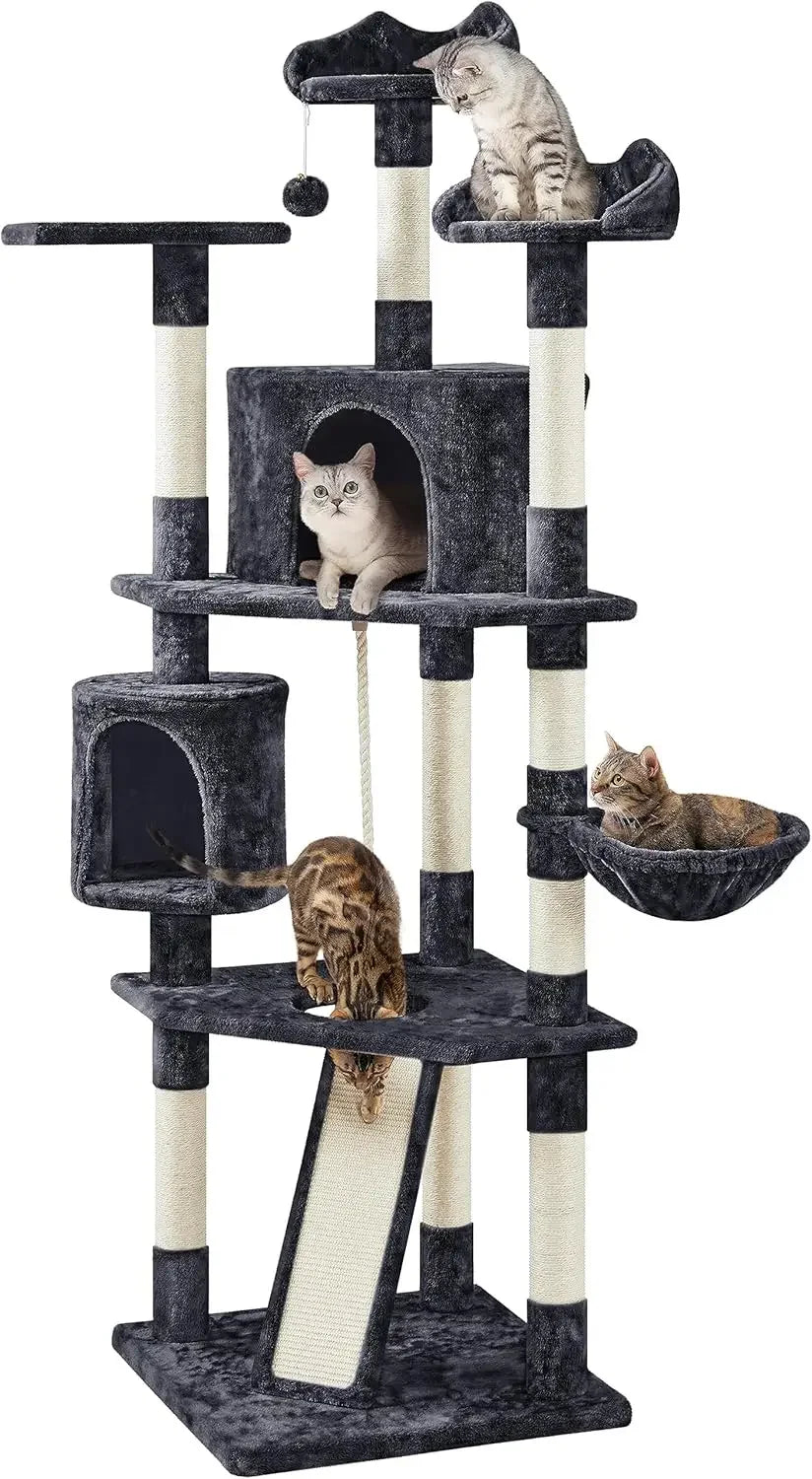 79inMulti-Level Cat Trees Indoor Cat Tower with Sisal-Covered Scratching Posts,Plush Perches and Condo for Kittens,Cats and Pets