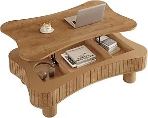 Lift Top Coffee Table with Hidden Storage, Lift Up Coffee Tables with Silent Hydraulic Lift, Cloud Shape Low Center Table Accent