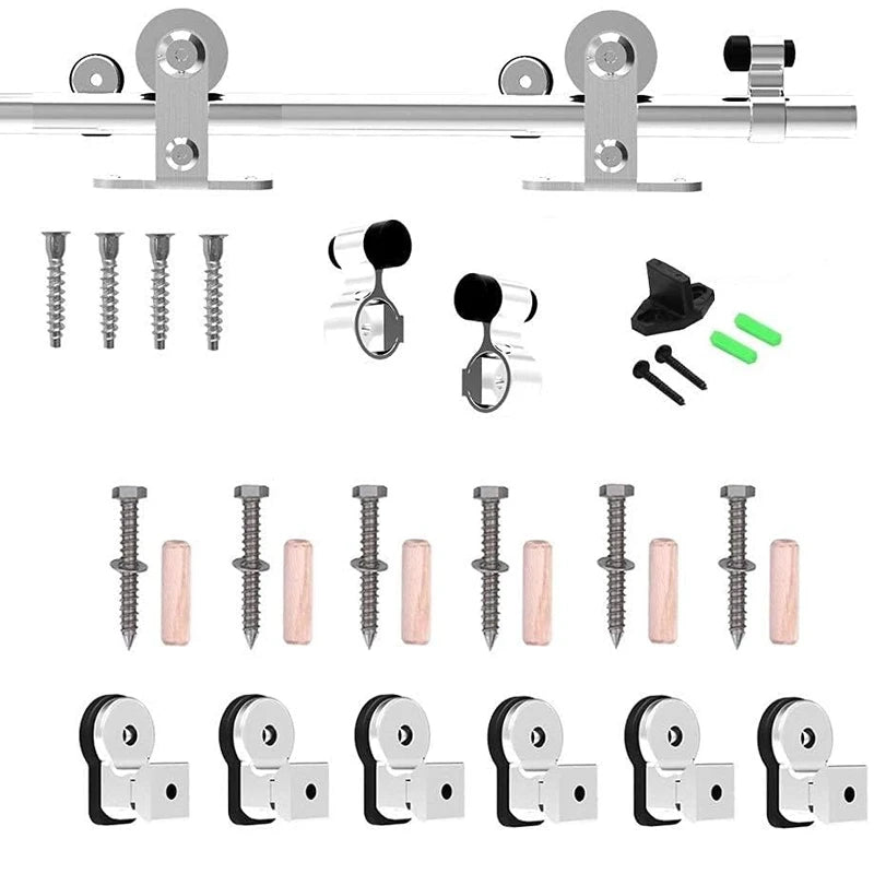CCJH 5.5FT/168CM Sliding Door Rail Kit Stainless Steel Sliding Door Accessories Set for Single Sliding Door(NO DOOR)